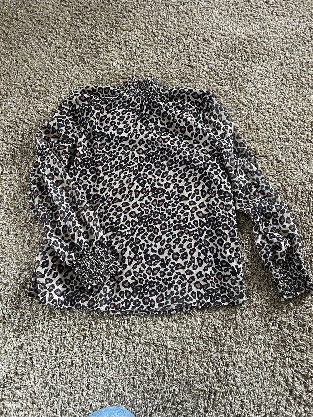 Leopard Print Long-Sleeve Blouse - Black & Beige